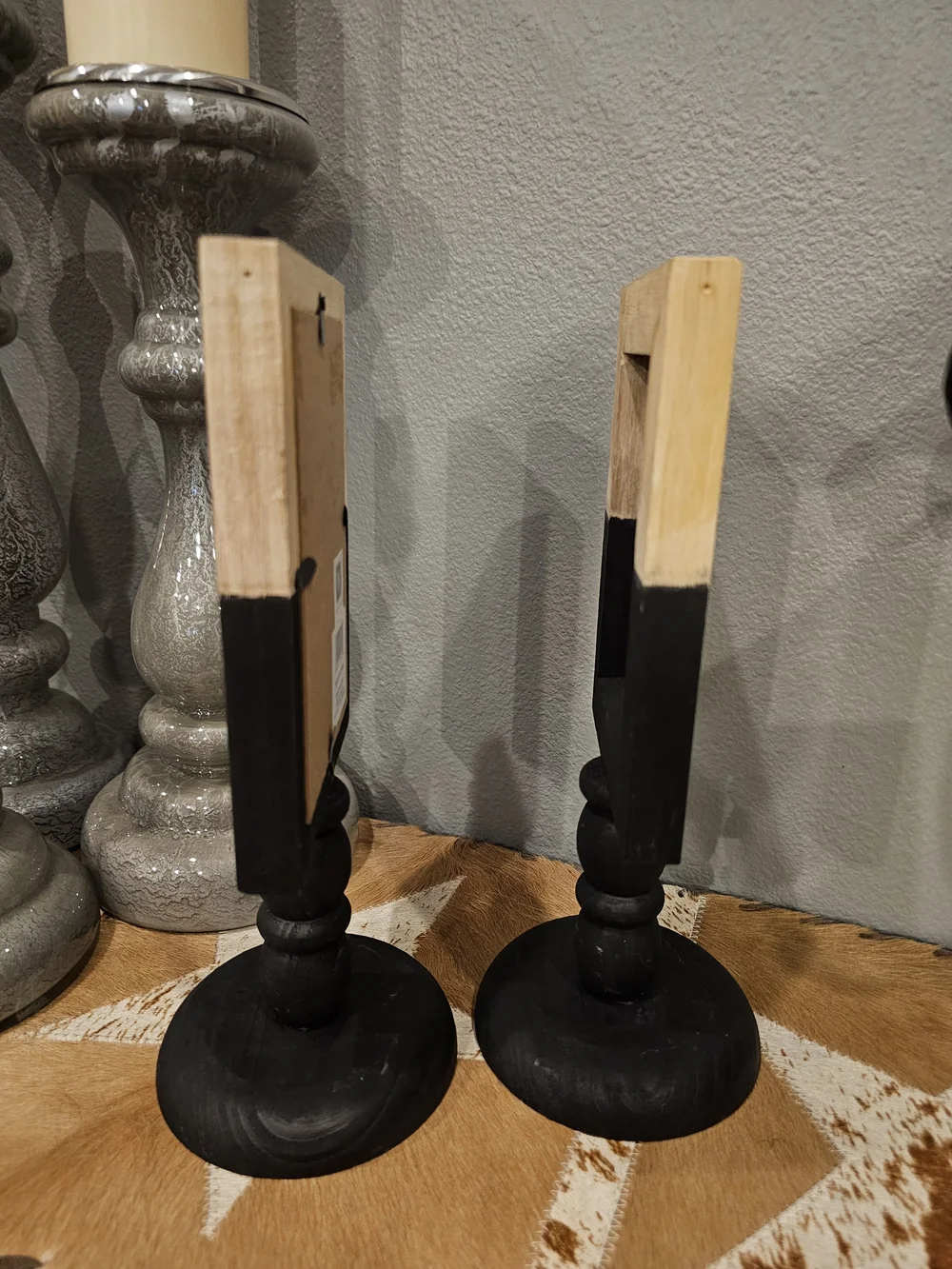 Pair Of Two-Tone Black and Natural Wood Pedestal Picture Frame, NWT